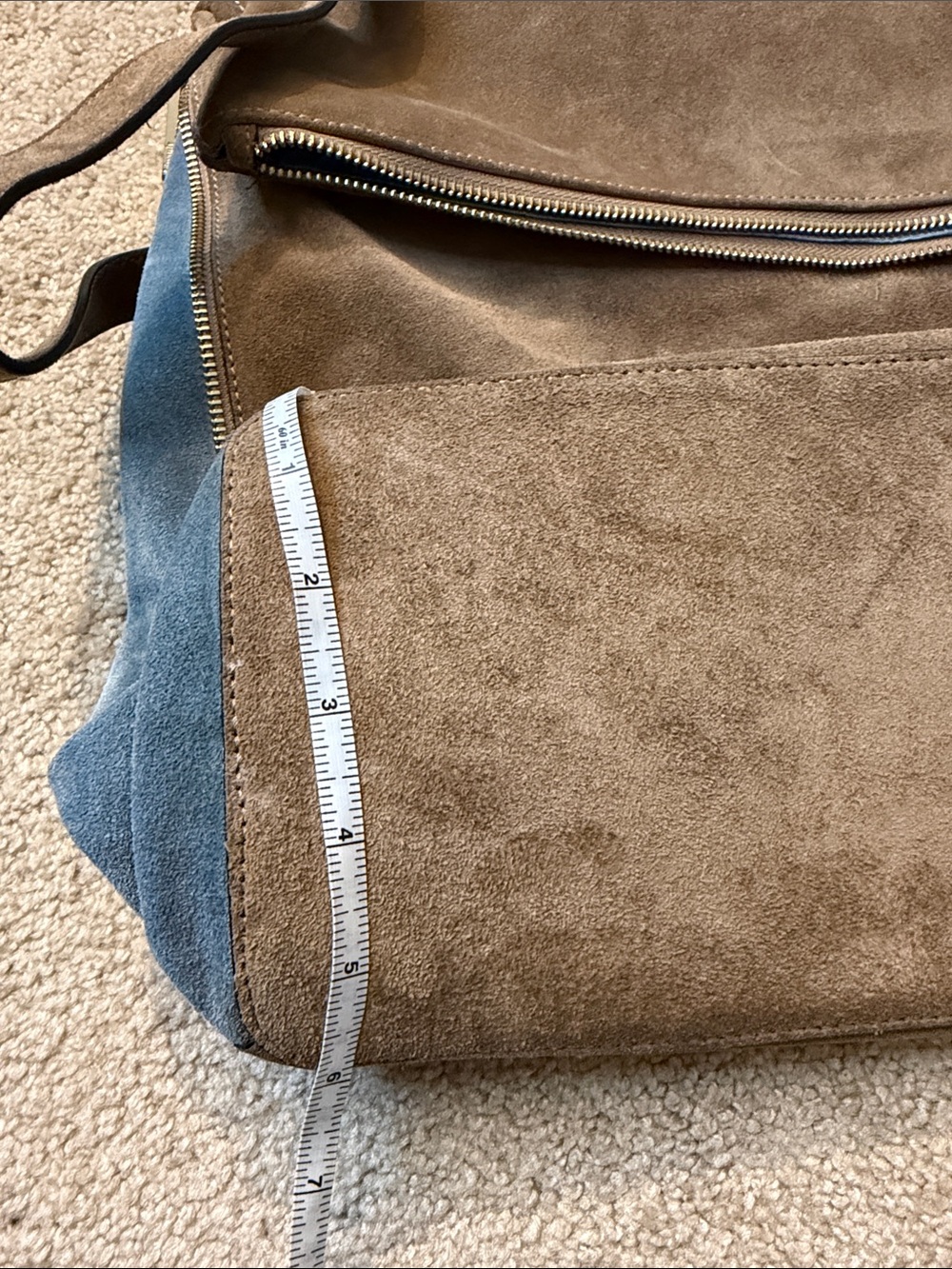 Lipault Paris Suede Fold-Over Backpack Bag in Brown and Blue - Picture 15 of 16